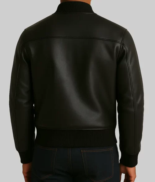 Tomas Azrael Men's Black Leather Bomber Jacket - Back
