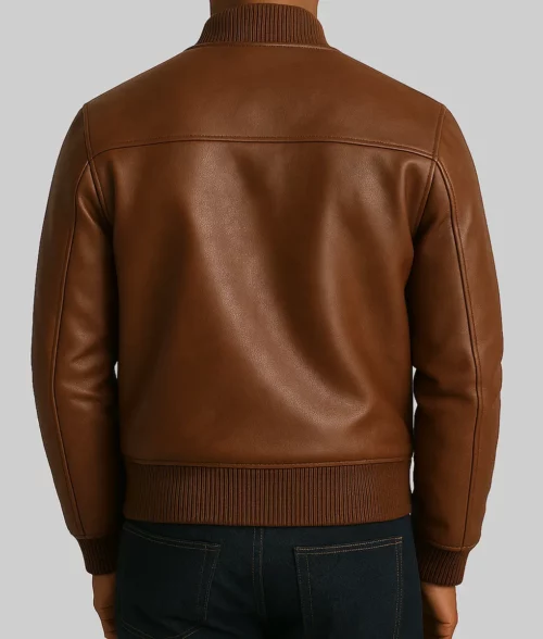 Tomas Azrael Men's Brown Leather Bomber Jacket - Back