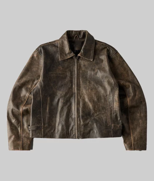 Alijah Men's Brown Leather Jacket - Clearance Item - Back