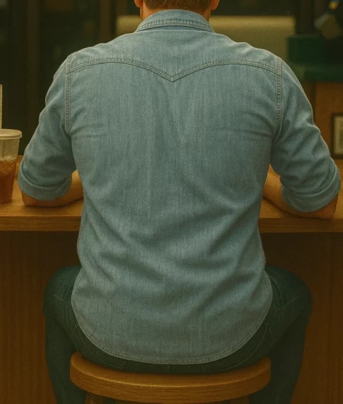 Brad Pitt Blue Denim Shirt - Back