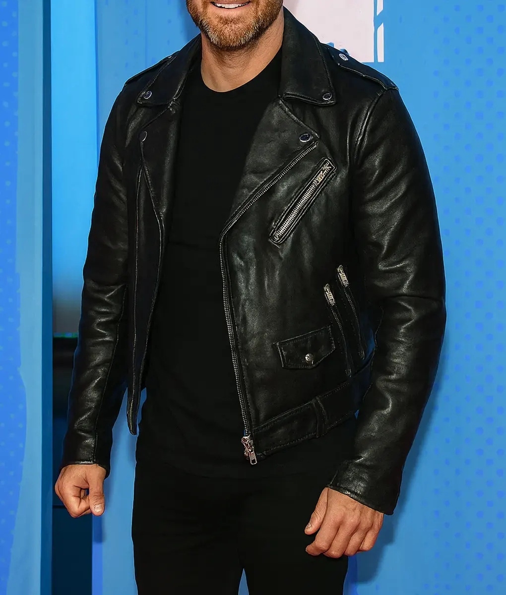 David Guetta Black Leather Biker Jacket - Left