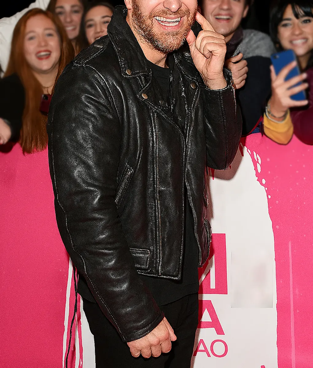 David Guetta Black Leather Biker Jacket - Right