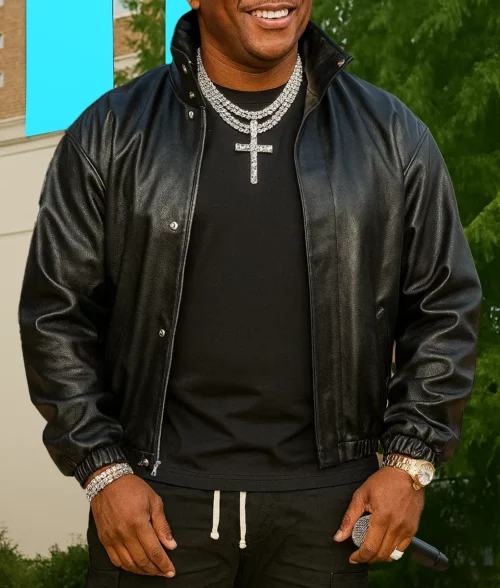 Sean John Combs (Diddy) Black Leather Bomber Jacket TLC