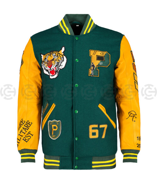 Tiger Men's Green & Yellow Varsity Jacket - Clearance Item - Front