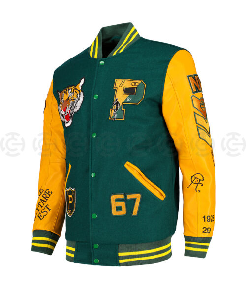 Tiger Men's Green & Yellow Varsity Jacket - Clearance Item - Side
