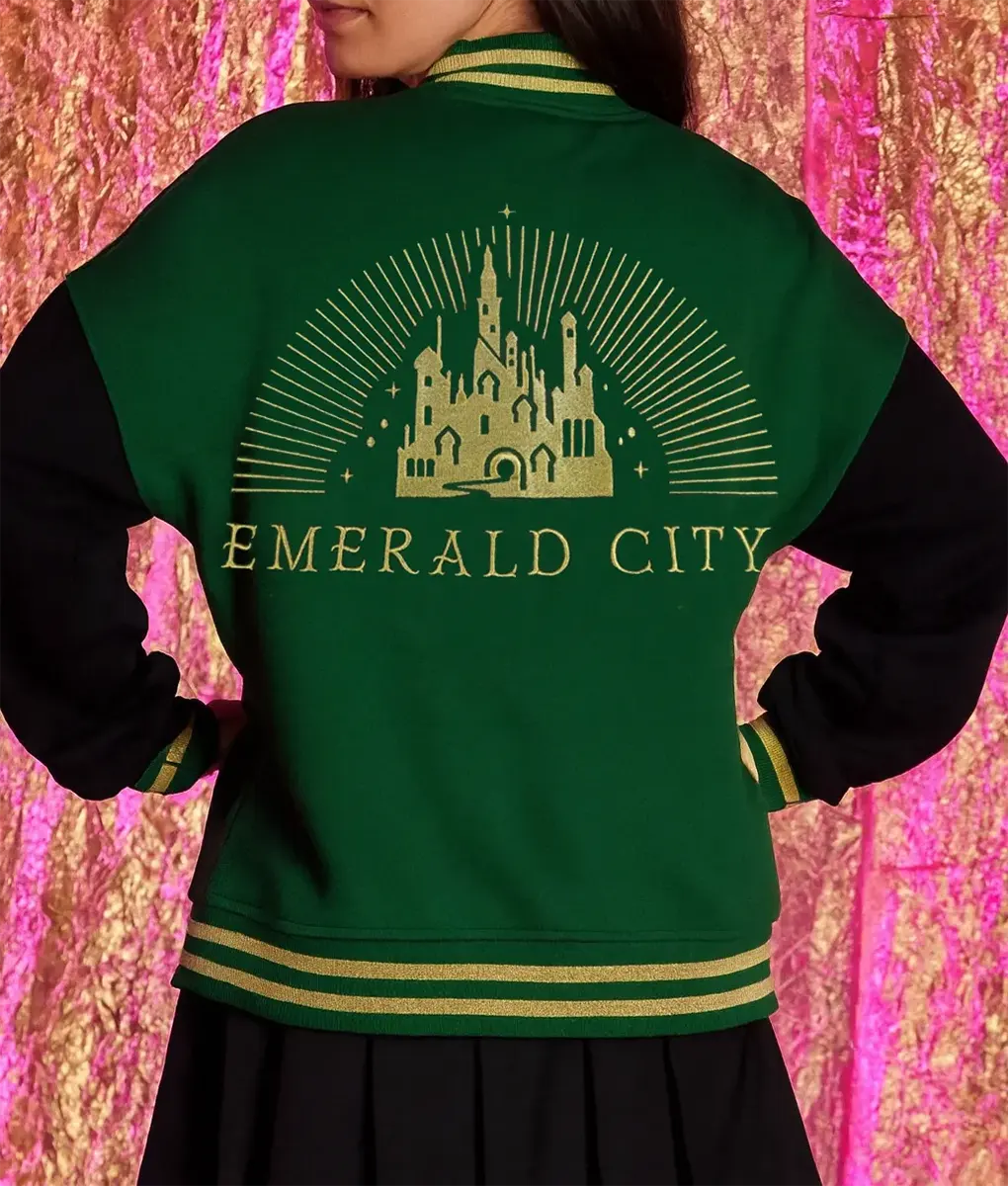 Emerald City Green & Black Varsity Jacket - Back