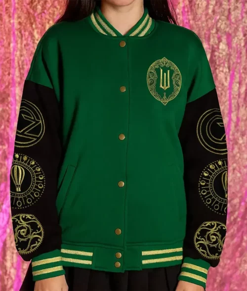 Emerald City Green & Black Varsity Jacket - Front