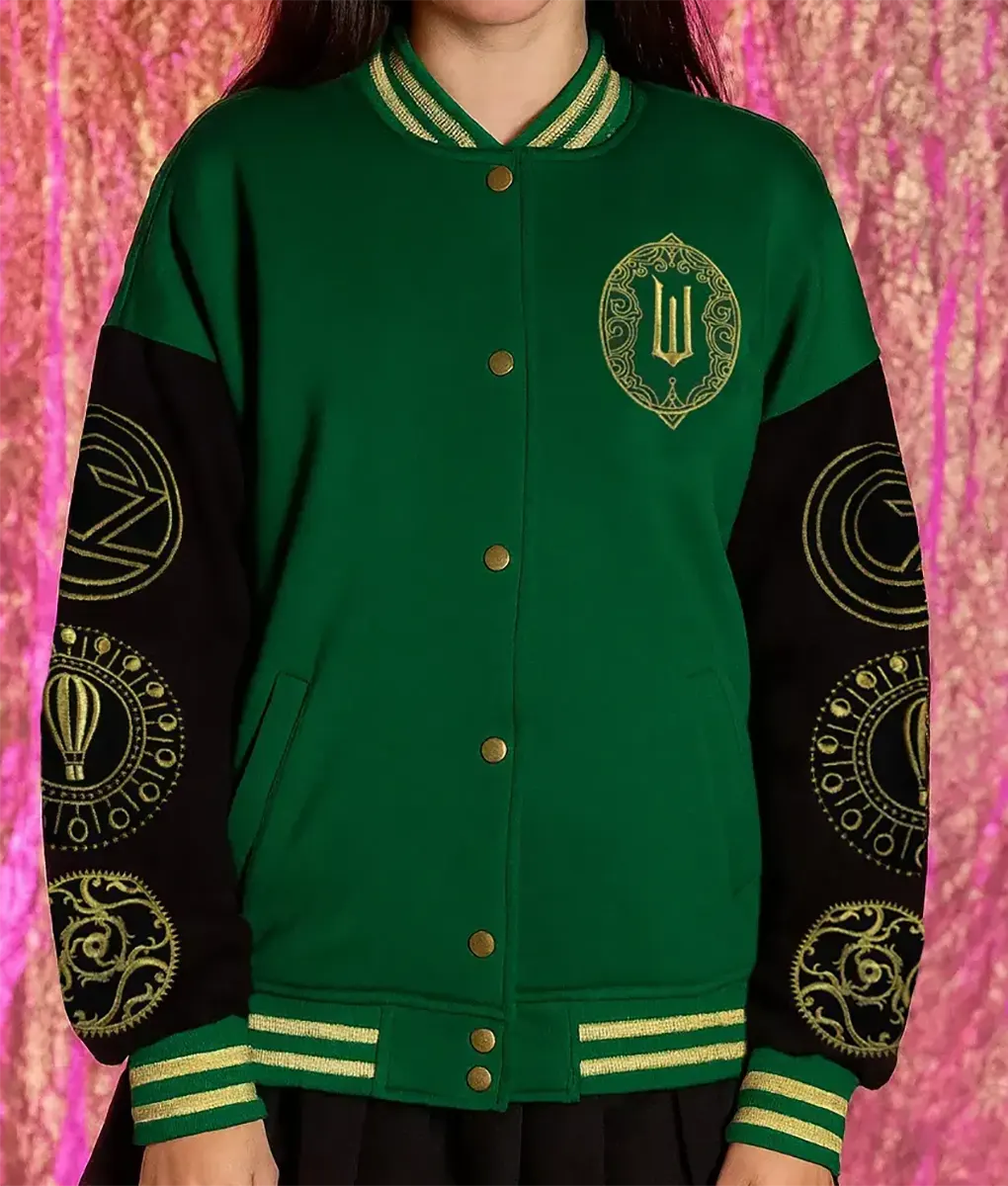 Emerald City Green & Black Varsity Jacket - Front