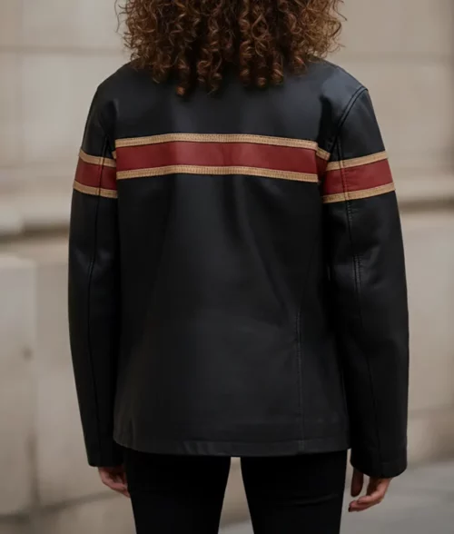 90’s Women Oversized Cafe Racer Leather Jacket - Back