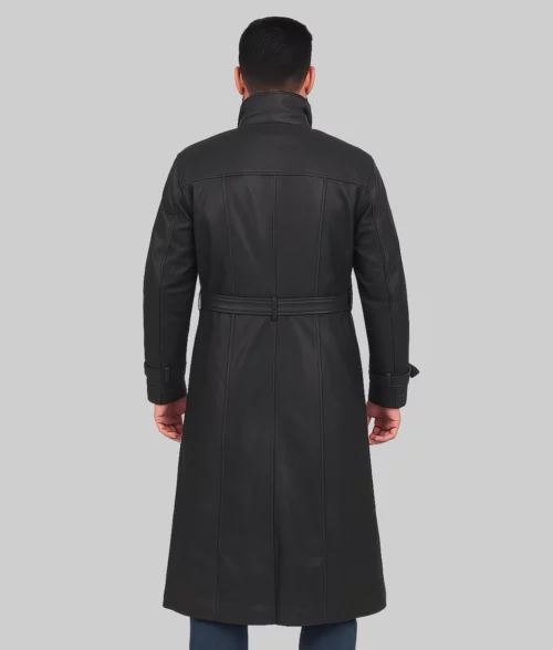 Alden Men's Black Leather Trench Coat - Back