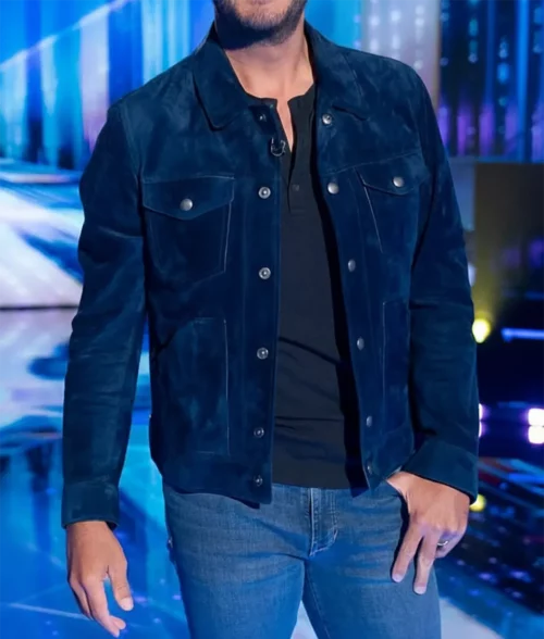 American Idol S23 Luke Bryan Blue Suede Jacket - Front