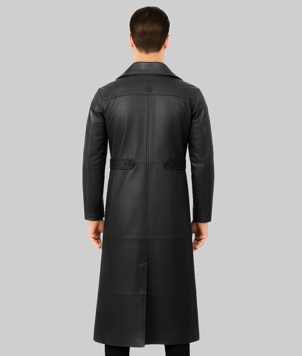 Augustine Men's Black Leather Duster Coat TLC