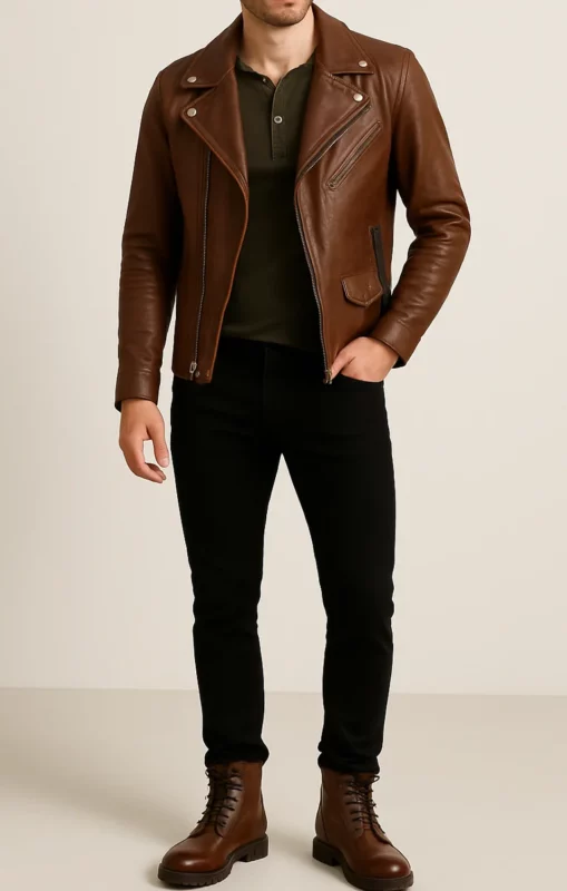 how to style a brown leather jacket