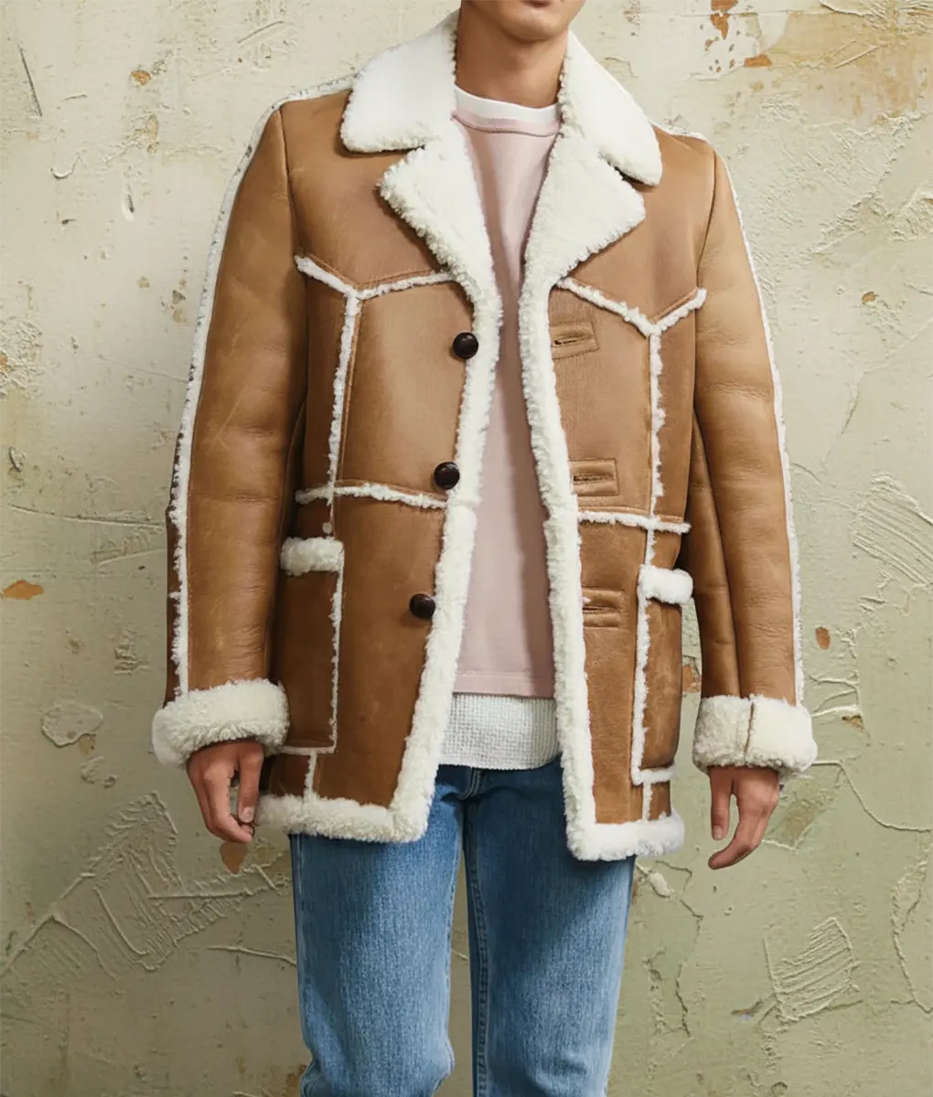 Cassian Men&rsquo;s Vintage Style Shearling Leather Jacket - Front