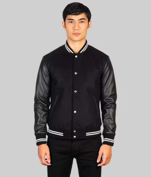 Cassius Men's Black Varsity Jacket - Front