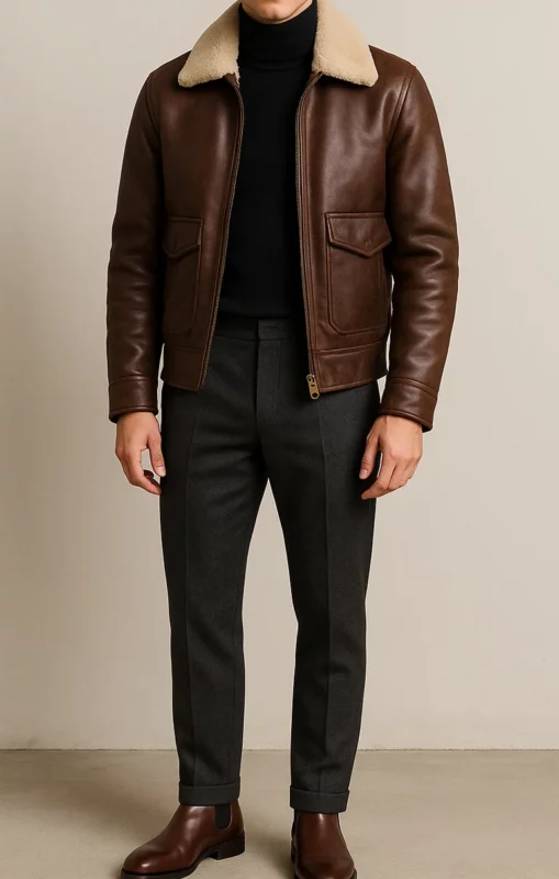 how to style a brown leather jacket