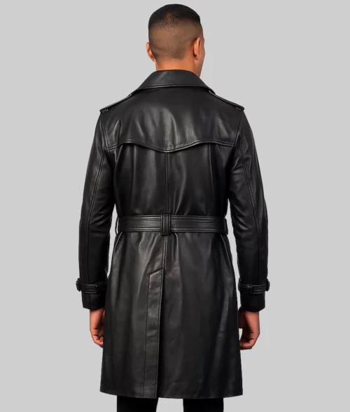 Deacon Men's Black Leather Duster Coat - Back