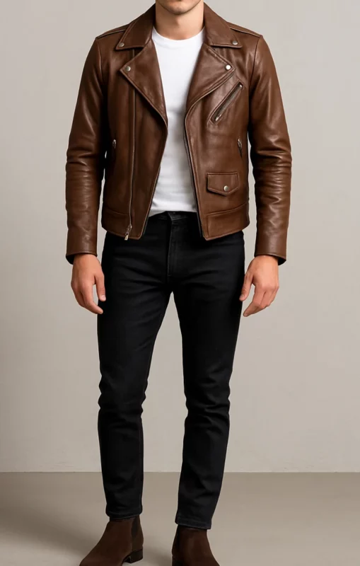how to style a brown leather jacket