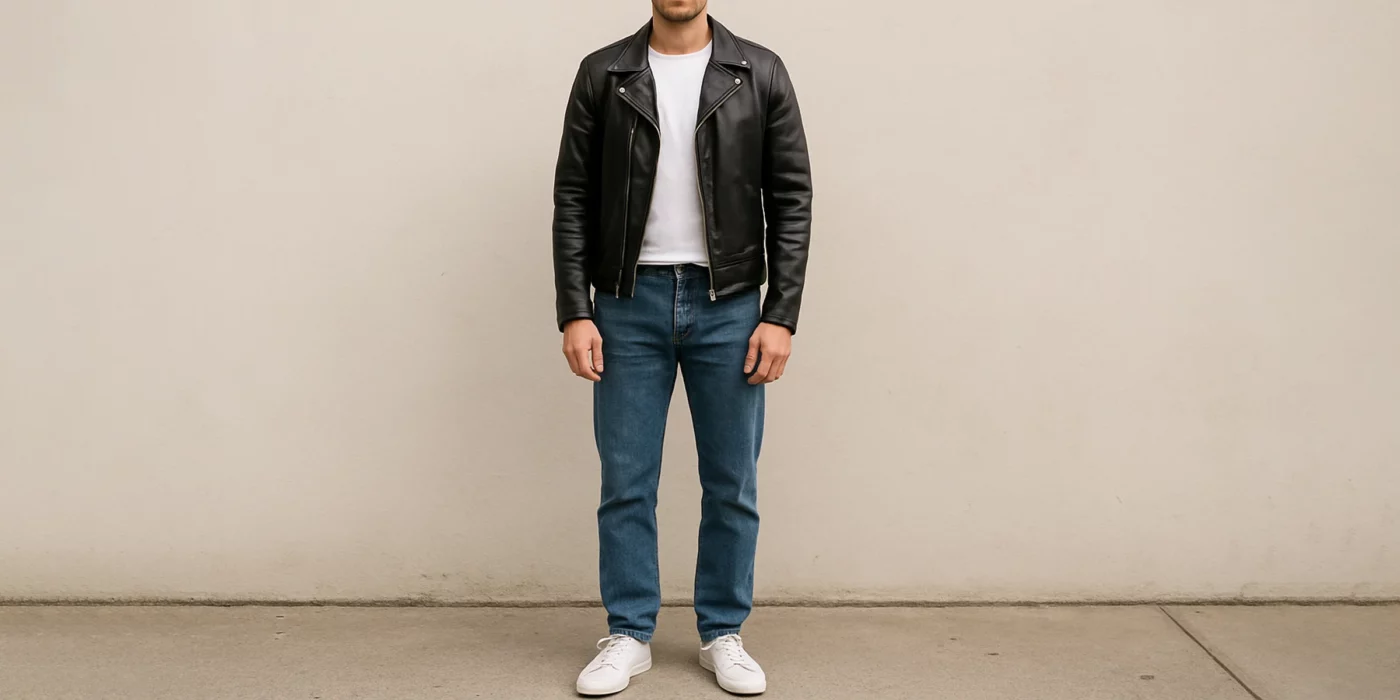 black leather jacket outfit men