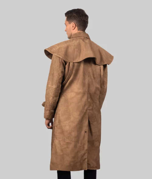 Garrett Men's Brown Leather Duster Coat - Back