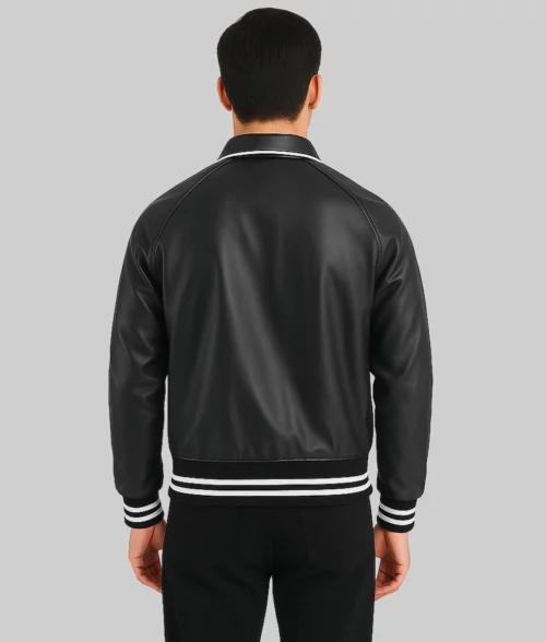Kason Men's Black Leather Varsity Jacket - Back