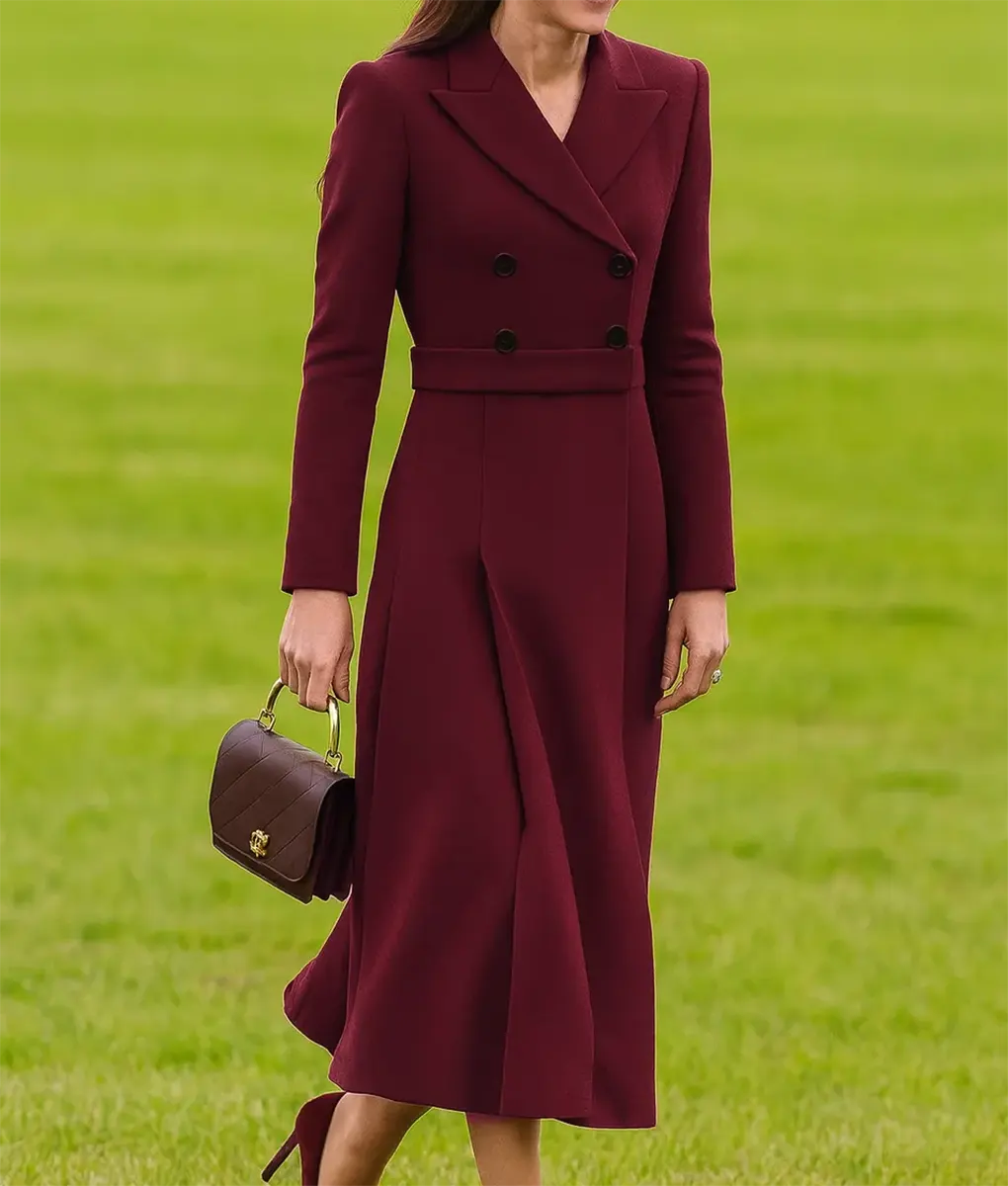 Kate Middleton Maroon Dress Coat - Front