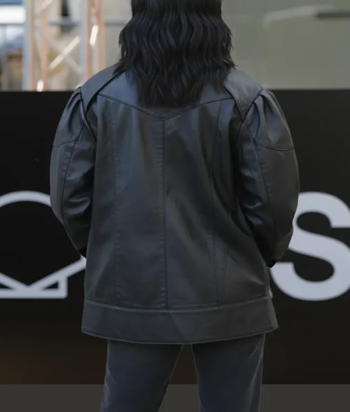 Lali Esp&oacute;sito Black Leather Bomber Jacket - Back