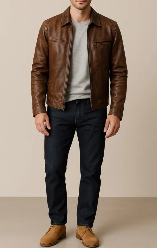 how to style a brown leather jacket