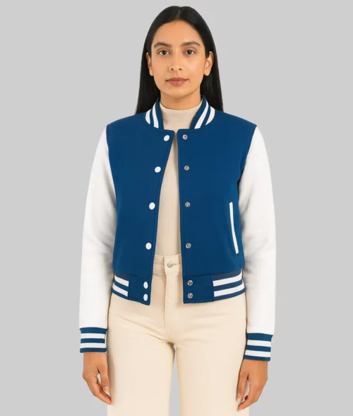 Lyra Blue & White Varsity Jacket - front