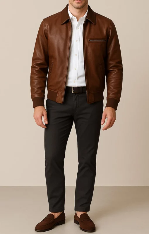 how to style a brown leather jacket