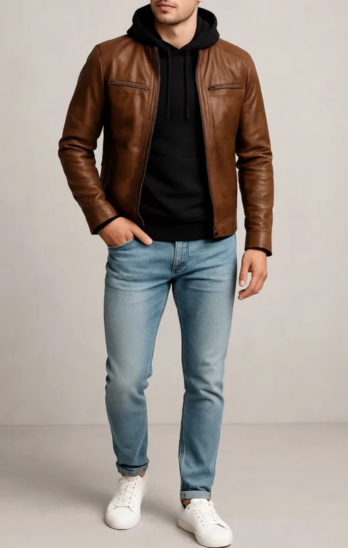 how to style a brown leather jacket