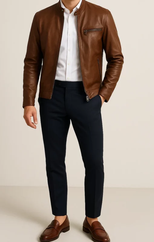how to style a brown leather jacket