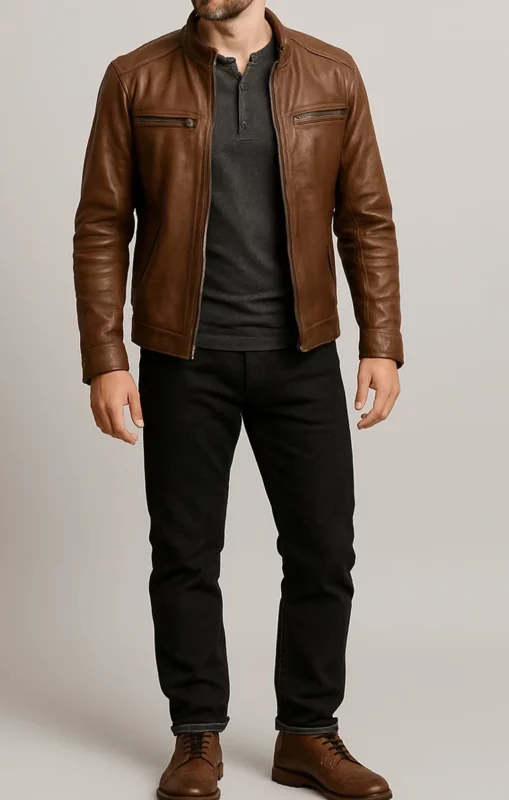 how to style a brown leather jacket