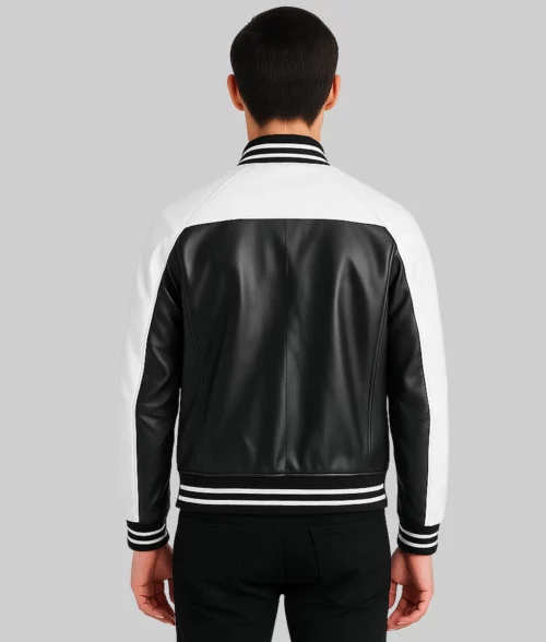 Soren Men's Black & White Leather Varsity Jacket - Back