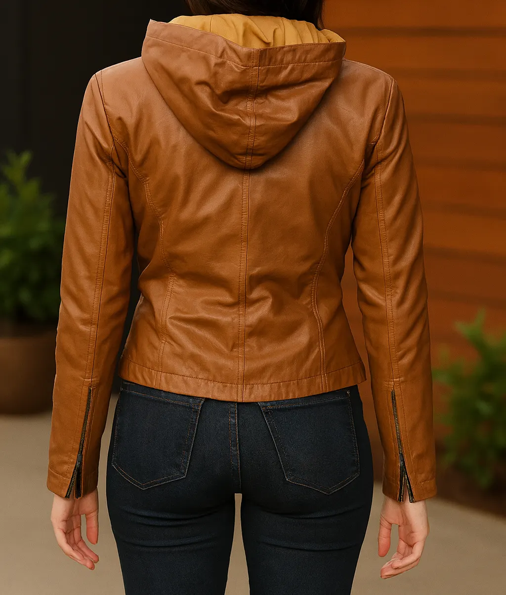 The Twilight Saga Kristen Stewart Hooded Leather Jacket - Back