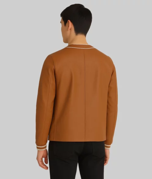 Zaiden Men's Brown Leather Varsity Jacket - Back