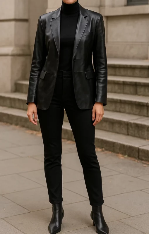 leather blazer outfit