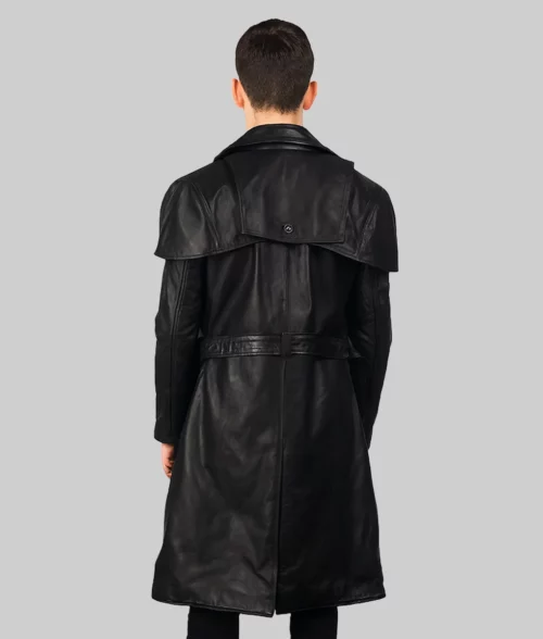 Boden Men's Black Leather Duster Coat - Back