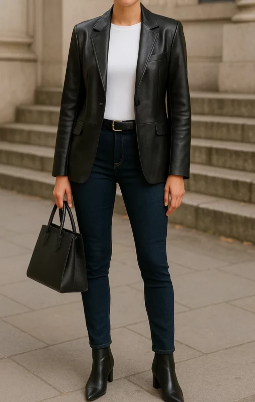 leather blazer outfit