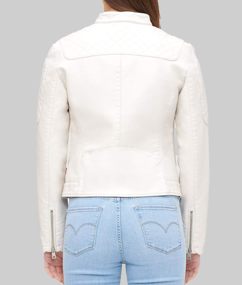 Emma Women's White Quilted Biker Jacket – Clearance Item-Back View