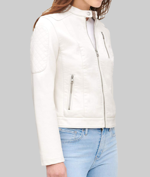 Emma Women's White Quilted Biker Jacket – Clearance Item-Side View