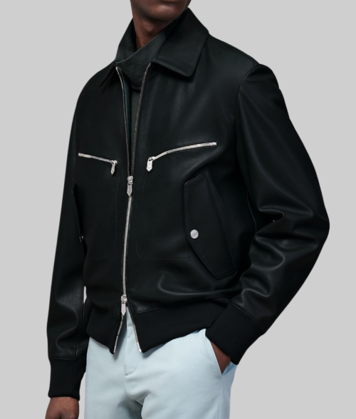 George Men's Black Leather Jacket – Clearance Item-Side View