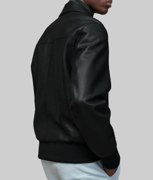 George Men's Black Leather Jacket – Clearance Item=Back View