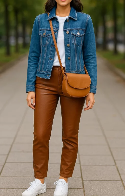 how to style brown leather pants
