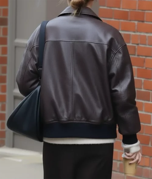 Leslie Mann Leather Bomber Jacket - Back