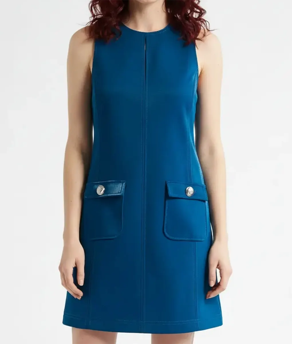 Only Murders in the Building Selena Gomez (Mabel Mora) Blue Leather Dress | TLC Only Murders in the Building Selena Gomez (Mabel Mora) Blue Leather Dress | TLC