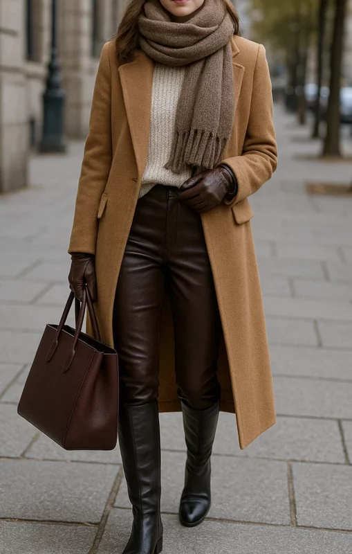 how to style brown leather pants