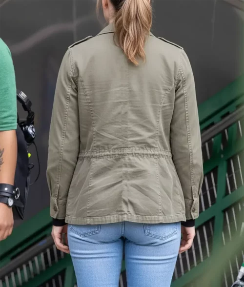 Swiped Lily James Olive Green Cotton Jacket - Back