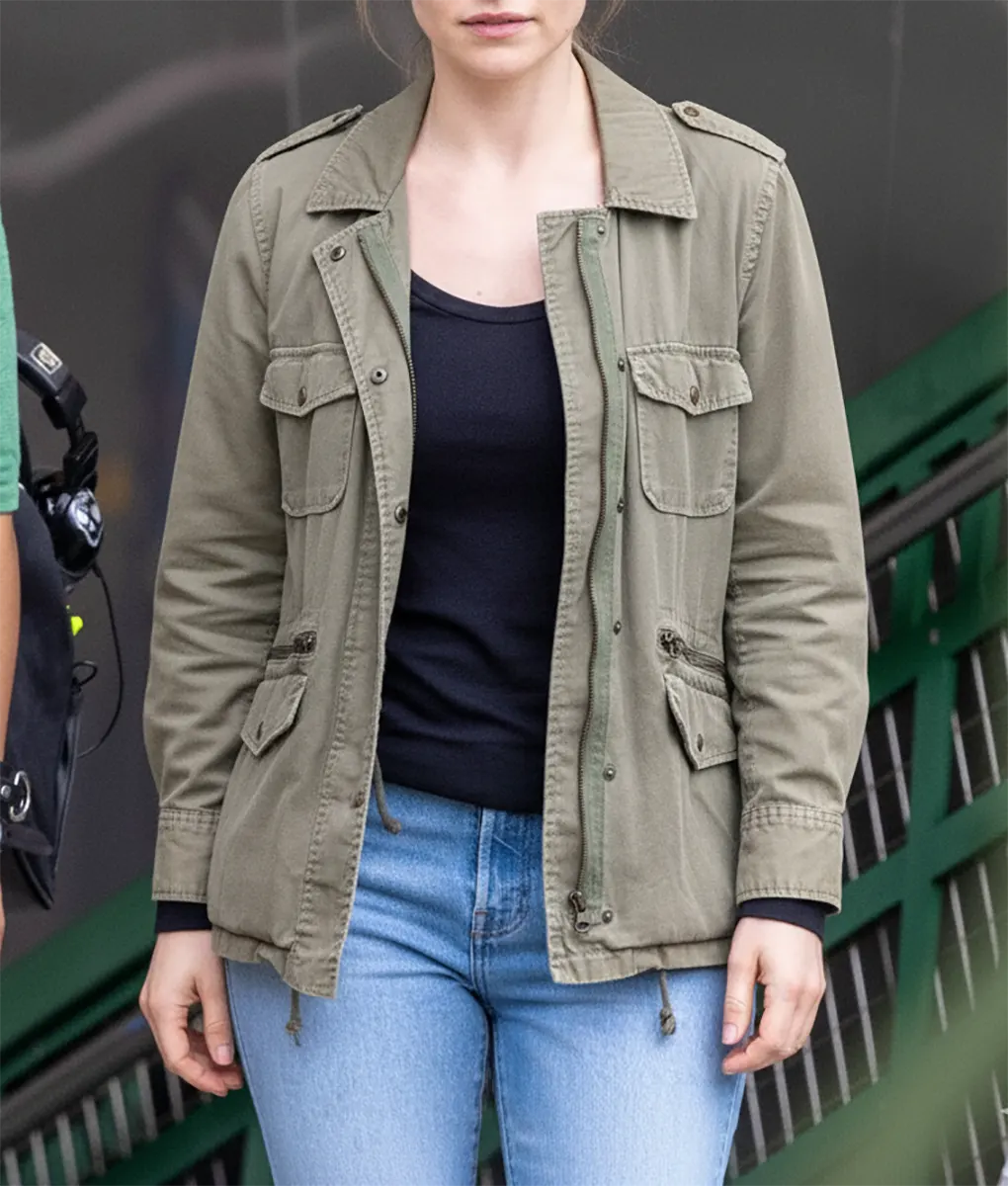 Swiped Lily James (Whitney Wolfe Herd) Olive Green Cotton Jacket | TLC
