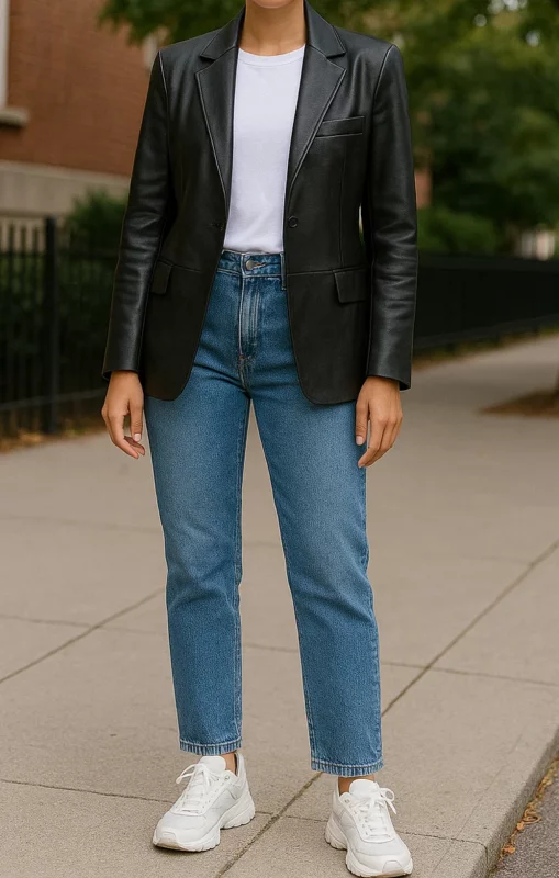 leather blazer outfit